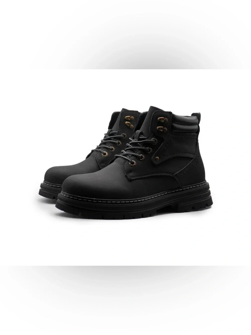Men's Black Leather Lace-Up Work Boots